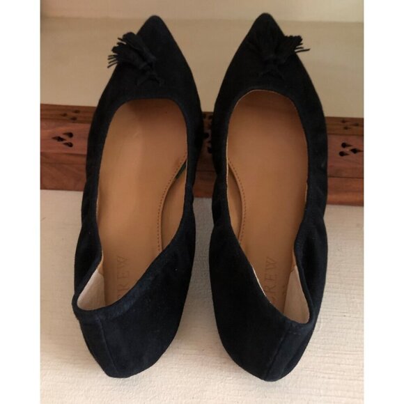 Women's J. Crew Suede Tassel Ballet Flats Black Size 6 1/2 - Picture 3 of 8